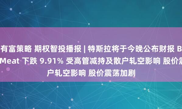 有富策略 期权智投播报 | 特斯拉将于今晚公布财报 Beyond Meat 下跌 9.91% 受高管减持及散户轧空影响 股价震荡加剧